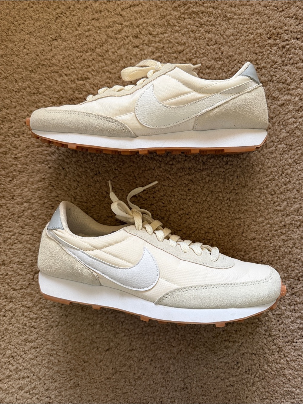 White and Light Gray/ Cream Retro Runner Sneakers